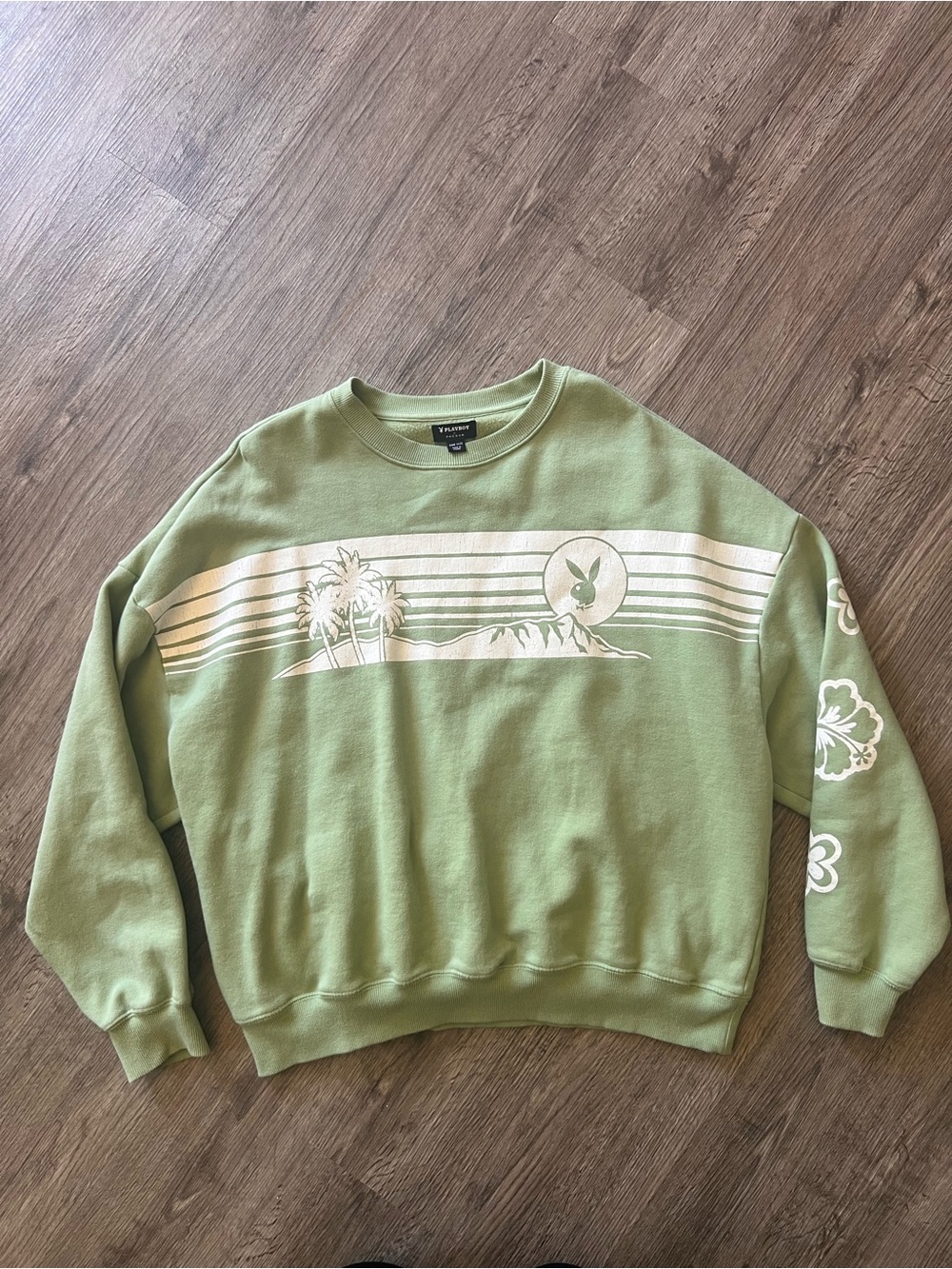 PLAYBOY Olive Green Retro Island Graphic Crewneck